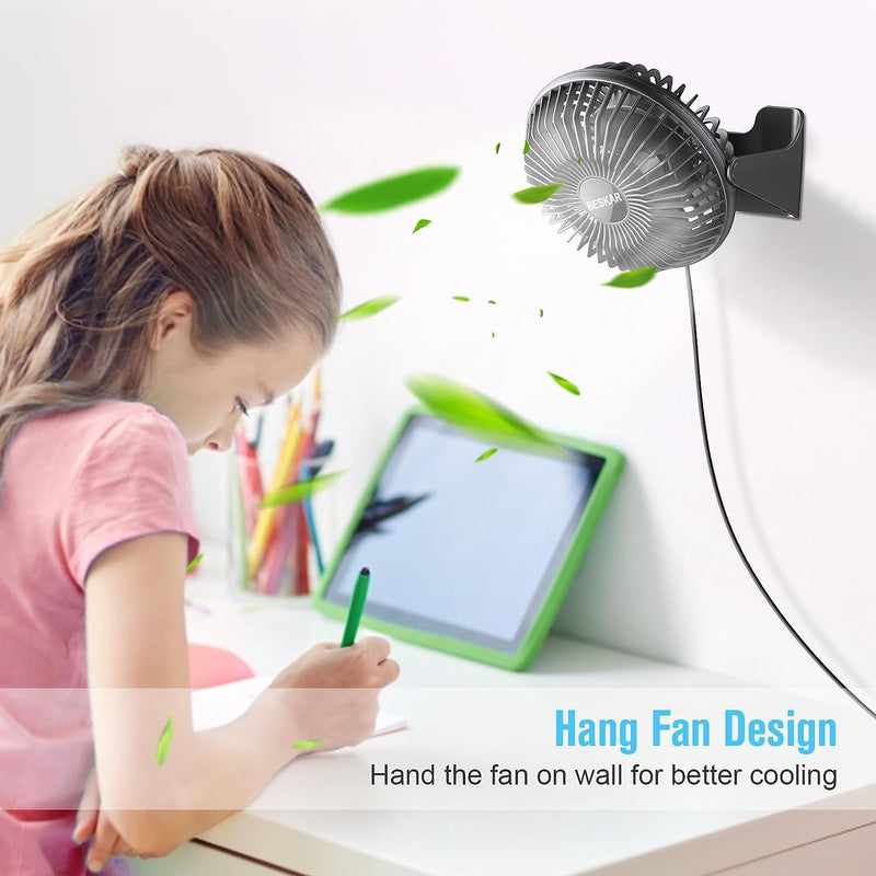 BESKAR USB Small Desk Fan, Portable Fans with 3 Speeds Strong Airflow, Quiet Operation and 360°Rotate, Personal Table Fan for Home,Office, Bedroom - 3.9 Ft Cord