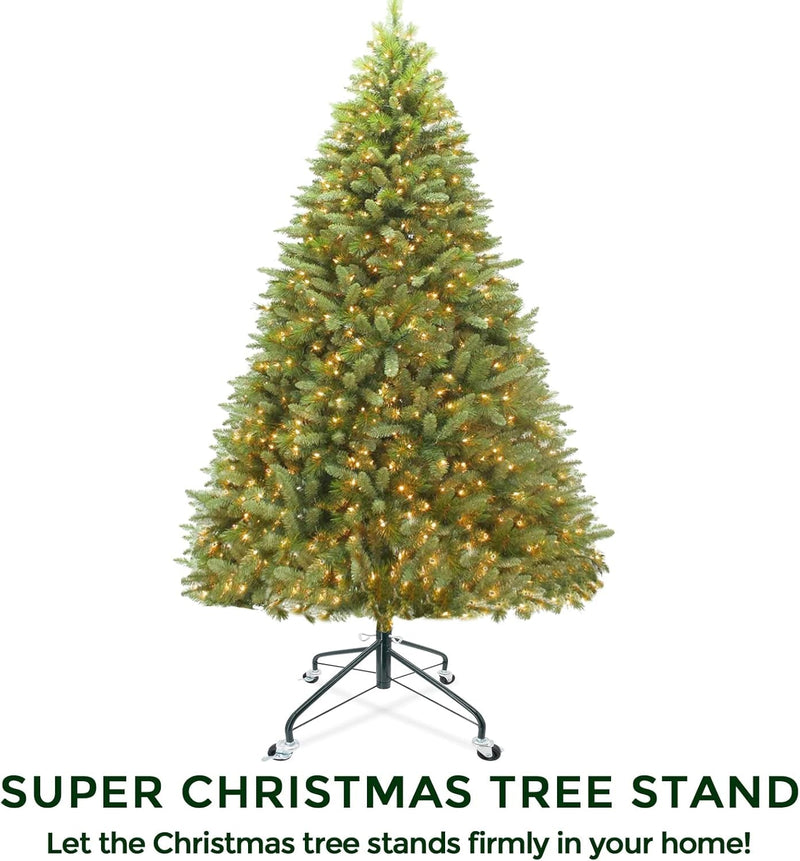 ELFJOY Christmas Tree Stand with Swivel Caster Wheels for 3-7Ft. Artificial Tree Base 17Inch, Christmas Tree Iron Stand, 7/8Inch Inner Diameter, Movable Tree Base, Green Tree Stand (Green)