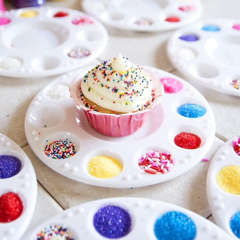 AIERSA Cupcake Decorating Plates for Kids Party, Kids Cupcake Holder Decorating Tray with 10 Wells for Dessert Sprinkles, Kids Birthday Party Supplies(Set of 10)