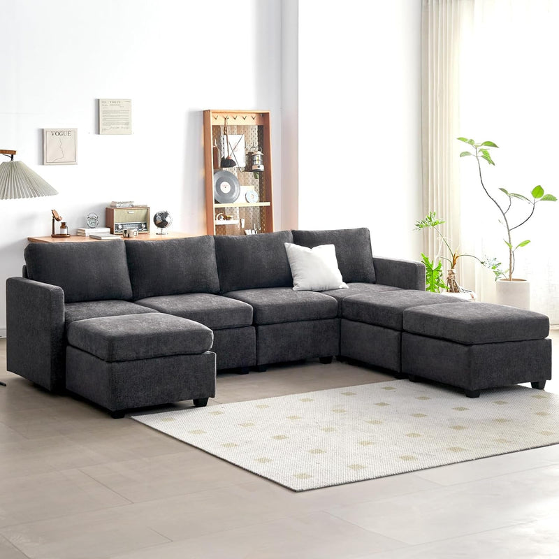 Cpintltr Storage Couch,Modular Sectional Seat Futon Sofa,L-Shaped Couch Linen Fabric with Reversible Chaise Sofa Bed with Ottomans,Seats Furniture for Living Room Apartment Office