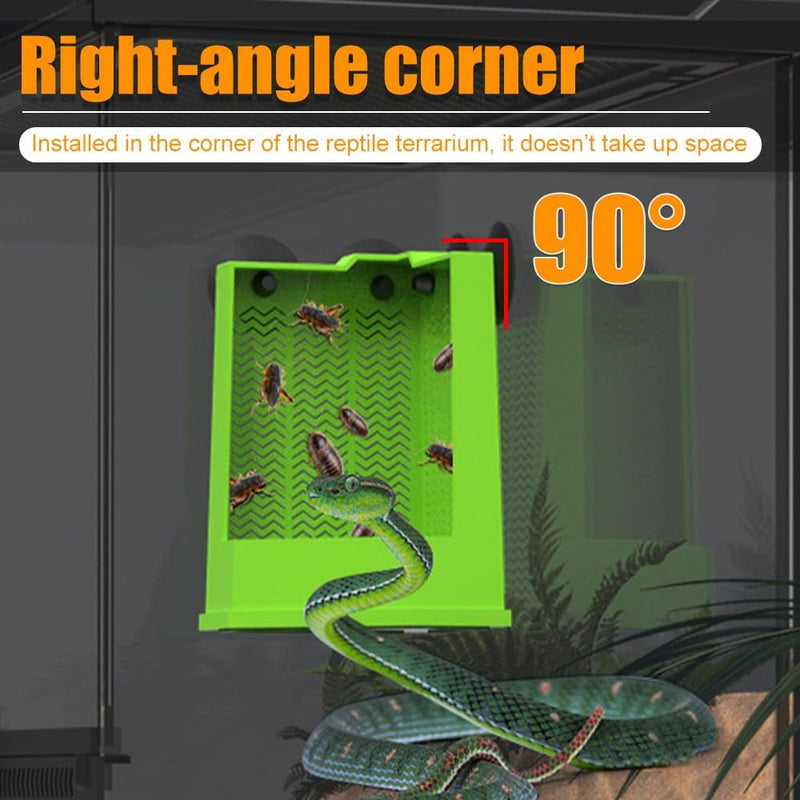 Bearded Dragon Feeder, Corner Reptile Feeder Box Wall-Mounted Terrarium Feeder with Suction Cups for Lizard, Iguana, Gecko,Bearded Dragon