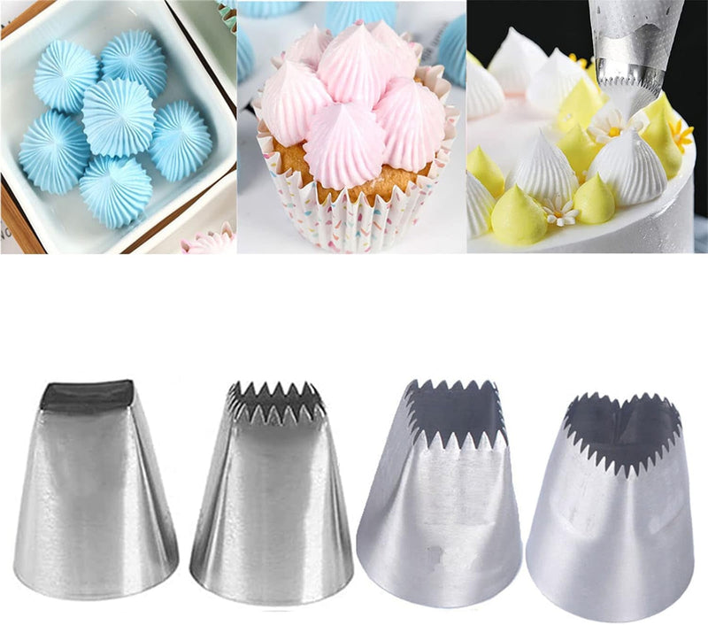 4 PCS Large Piping Tips Set - Grade Stainless Steel Big Piping Nozzles Kit for Pastry Cupcakes Cakes Cookies Decorating Supplies Baking Set