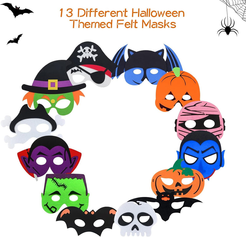 13 Packs Felt Masks, Halloween Theme Masks, Kids Costume Masks, Halloween Role-Playing Masks