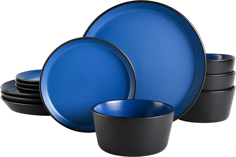 Gibson Soho Lounge Bowery 32 Piece Matte Black Stoneware Dinnerware Plates, Bowls, and Mugs Set - Service for 8