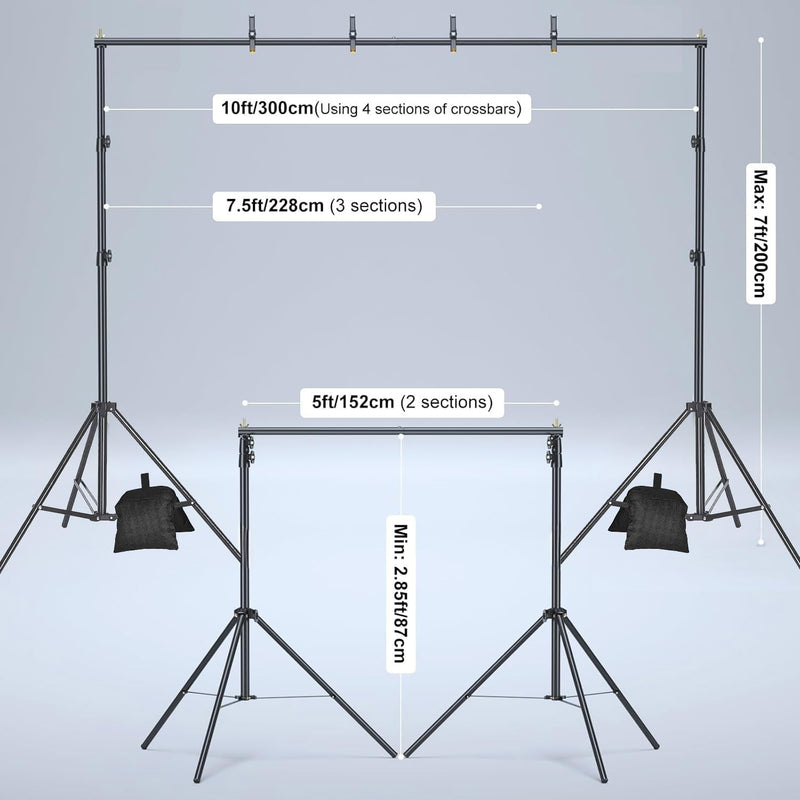 Backdrop Stand Kit 10X6.5Ft Adjustable Photography Photo Studio Background Support System with Carry Bag And,4 Backdrop Clip for Photoshoot,Parties,Wedding,Birthday,Baby Photo Shoot