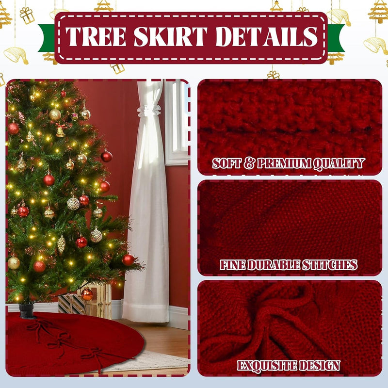 36 Inch Red Knitted Christmas Tree Skirt: Small Thick Cable Knit round Cream Tree Skirt Rustic Neutral Farmhouse Neutral Christmas Decor Tree Base Cover Xmas Home Decorations