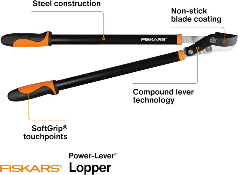 Fiskars 28" Power-Lever Garden Bypass Lopper and Tree Trimmer - Sharp Precision-Ground Steel Blade for Cutting up to 1.75" Diameter