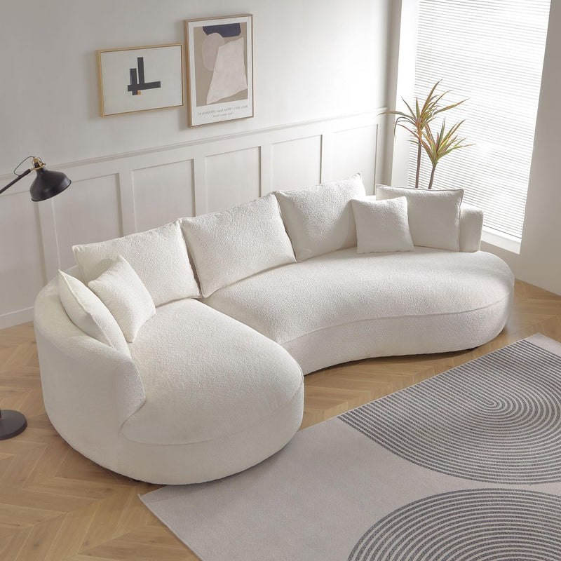 124.8" Curved Sofa Living Room Cloud Couch, Modern Upholstery Boucle Sofa, Comfy Lazy Cream White Modular Sectional Sofa with Pillows for Bedroom Apartment Mid-Century Left Hand Facing