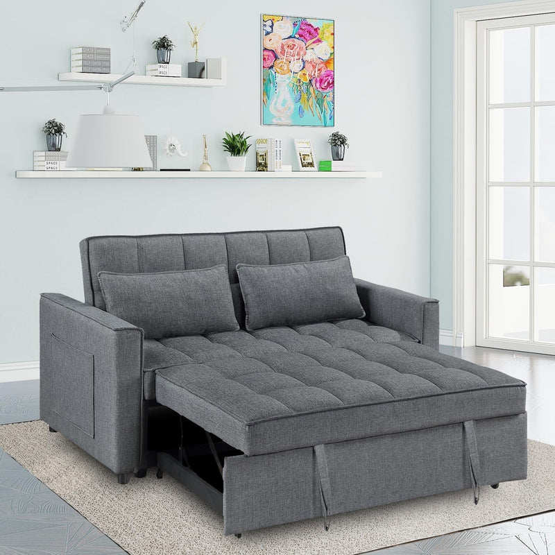 2-In-1 Convertible Loveseat Sofa Bed with Pull Out Bed and Storage Sectional Counch for Living Room, Apartment, Bedroom, Office, Grey