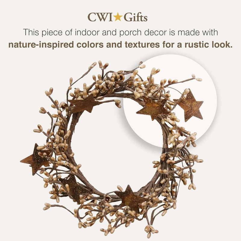 CWI Gifts Pip Twig Star Wreath Rings - Decorative Candle Rings - Candle Rings for Pillars - Farmhouse Candle Rings - Perfect Winter Wreaths for Candles - Tea Stain 4 X 8