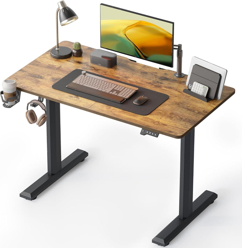 Cubicubi Electric Standing Desk, 44 X 24 Inches Height Adjustable Table, Ergonomic Home Office Furniture with Splice Board, Rusticbrown