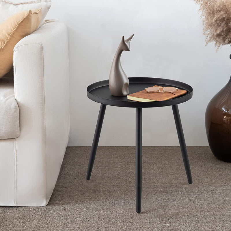 AOJEZOR Accent Side / End Table, Waterproof Metal Structure, Great for Living Room, Bedroom, Indoor & Outdoor, Matte Black Tray Surface with 3 Legs, Ideal for Any Room
