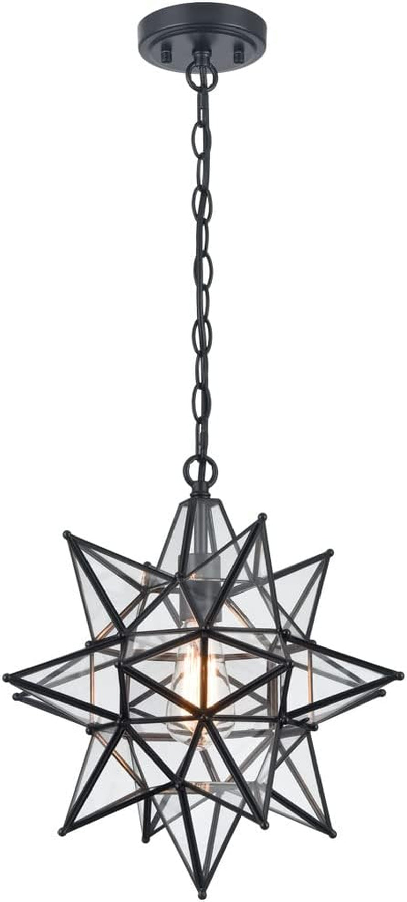 DIRYZON 16“ Modern Moravian Star Pendant Light,Boho Black Pendant Light Fixture,Clear Glass Adjustable Chain