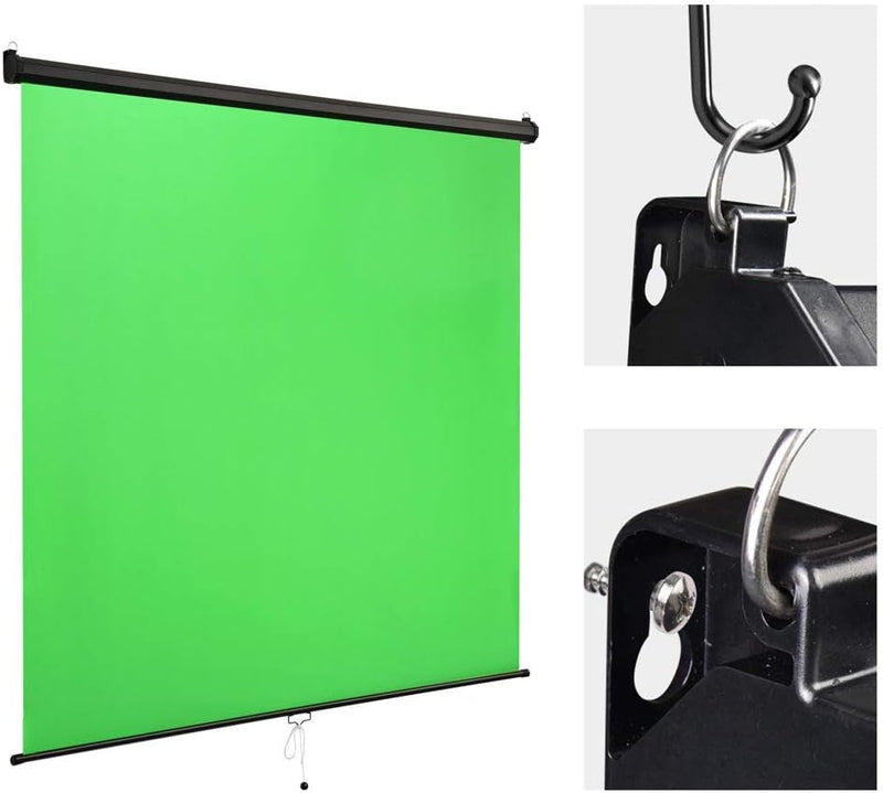 6 X 6 1/2 Ft Retractable Green Screen Backdrop with Self-Locking Wall or Ceiling Mounted Quick Retract Design for Photo, Video, Virtual, Interview Studios or Home Studios for Live Game, Live Stream