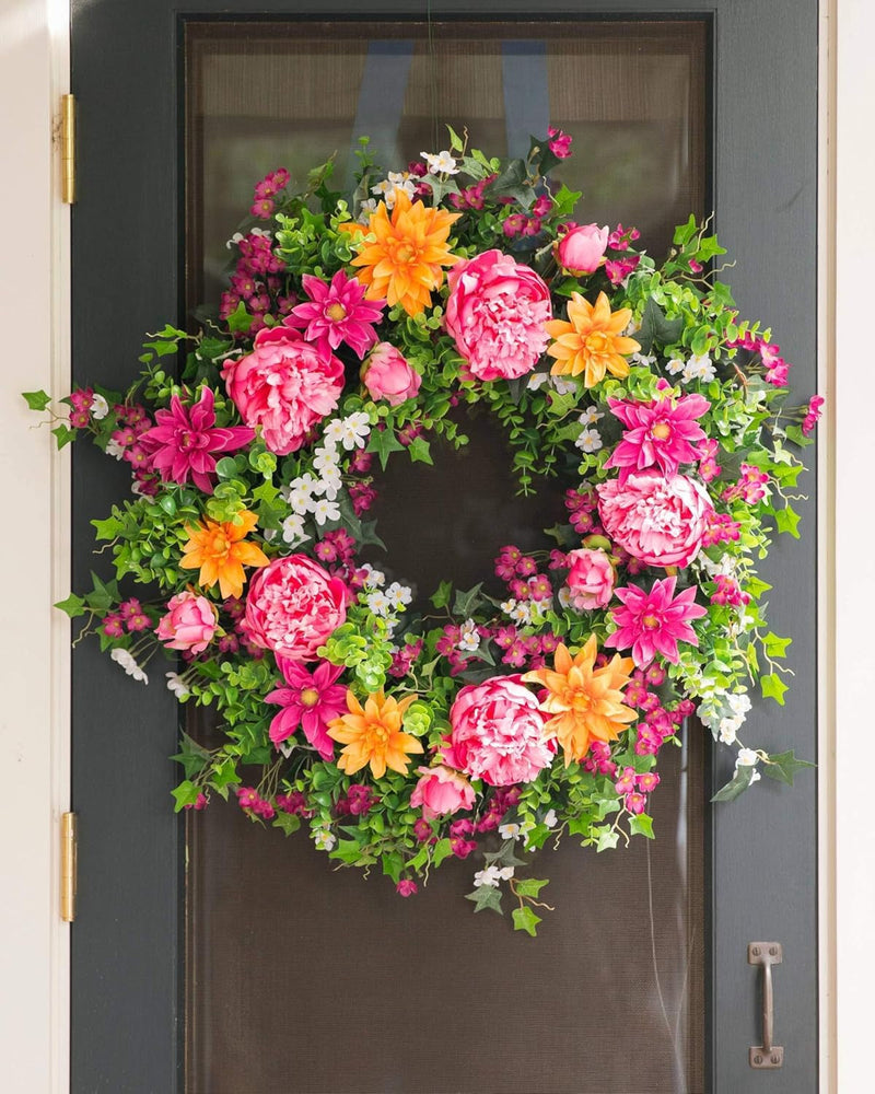 Balsam Hill | Spring Collection Artificial Flower Wreath 30" for Front Door | Radiant Pink Peony Flowers | Realistic Flora for Easter & Spring