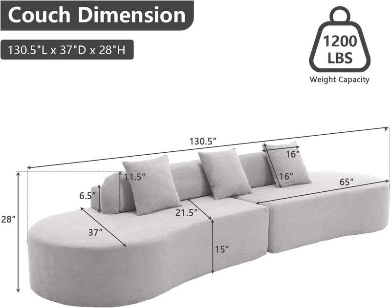 130.5” Modern Curved Sofa, Sectional Curved Sofa Modern Sectional Curved Sofa, 4-Seater Oversized Terrycloth Fabric Sofa with 3 Pillows for Living Room Apartment(Gray)
