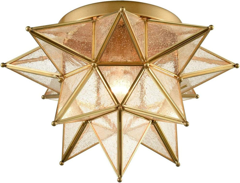 DAYCENT Moravian Star Light Flush Mount Ceiling Light Seeded Glass Shade Boho Moroccan Ceiling Lamp for Kitchen Foyer, 1-Light