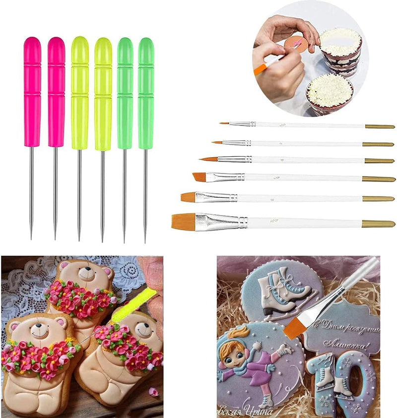 Cookie Decorating Kit Cookie Decorating Supplies with 1 Acrylic Cookie Turntable, 6 Cookie Fondant Brushes 6 Cookie Scribe Needle Royal Icing Tools Cookie Turntable Decorating