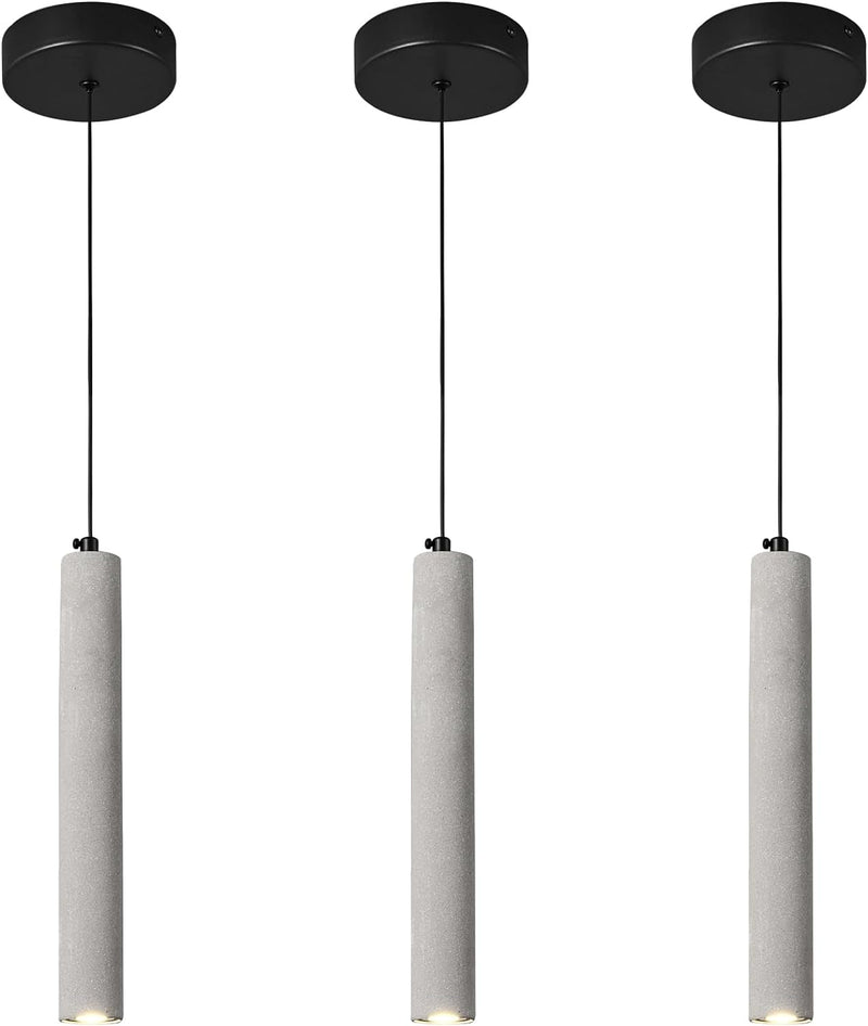 Concrete Linear Pendant Light,Modern Industrial Hanging Cement Pendant Lighting Fixture for Kitchen Island Dinning Room Bedroom Bedside Table Pendant Lights(3-Pack)