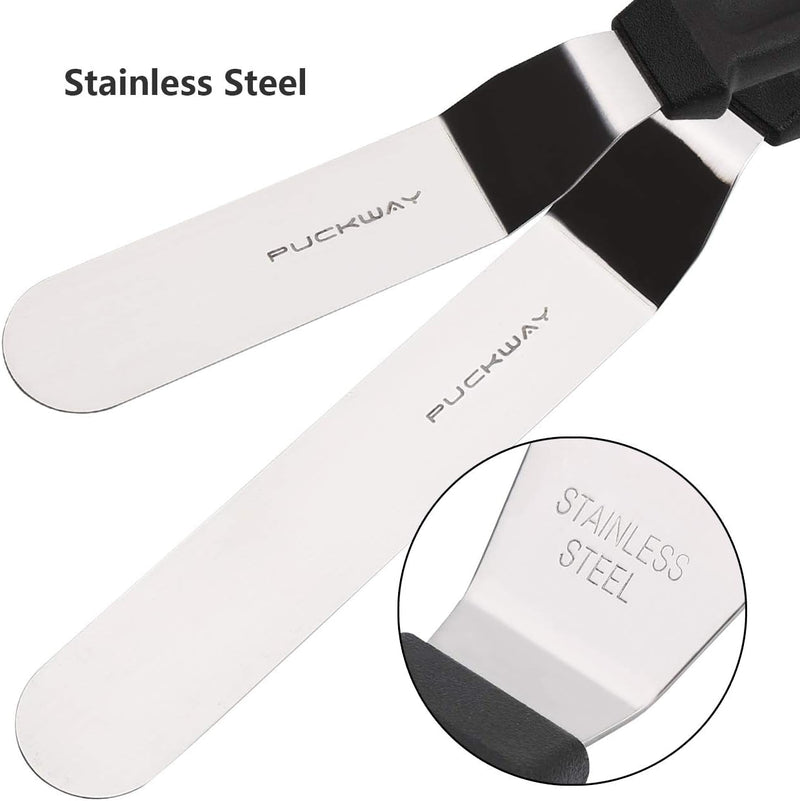 Angled Icing Spatula, Stainless Steel Offset Spatula, Cake Spatula Set of 2 Black 6, 8 Inch Blade