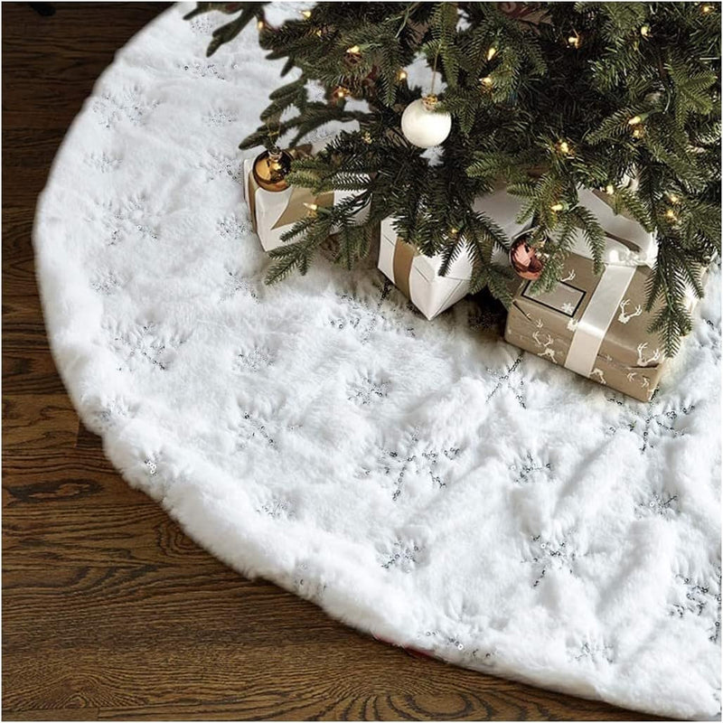 36Inch White Christmas Tree Skirt - for 5FT 6FT 7FT Xmas Tree Snowflake Christmas Tree Skirt