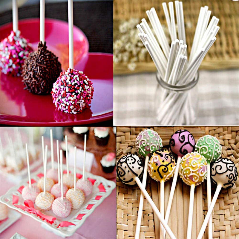 300 PCS Cake Pop Sticks and Wrappers Kit, Including 100Ct 6-Inch Paper Lollipop Sticks, 100Ct Clear Candy Treat Bags Parcel, 100Ct Gold Twist Ties for Cakepop, Lollipop, Hard Candy, Suckers, Chocolate