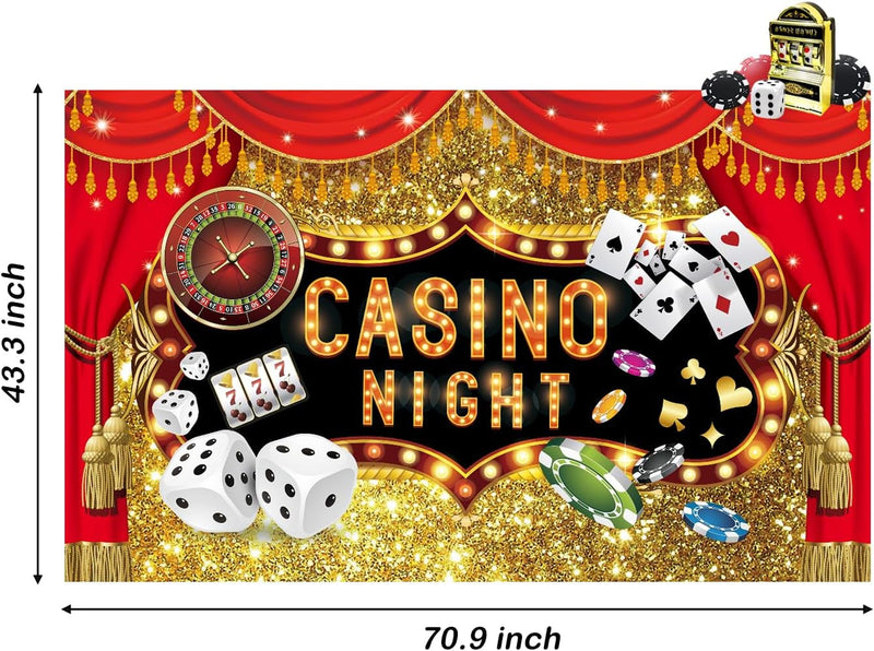 Casino Night Poker Dice Photography Backdrop Vinyl Las Vegas Gold Glitter Bokeh Photo Background Casino Themed Birthday Party Decorations Banner Photo Booths Studio Props 71 X 43 Inch