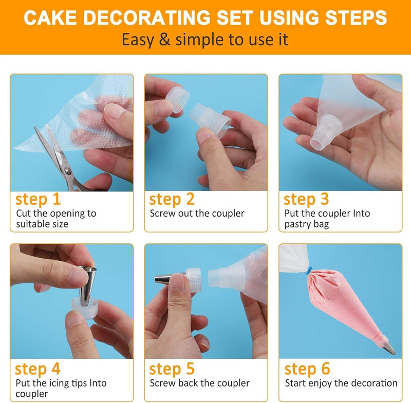 Firstake Piping Bags and Tips Set - 100Pcs Disposable Piping Bags, 12 Inch Icing Bags, Thickened Pastry Bags, anti Burst Frosting Bags, Non-Slip Cake Decorating Bags for Baking Cupcake and Cookies