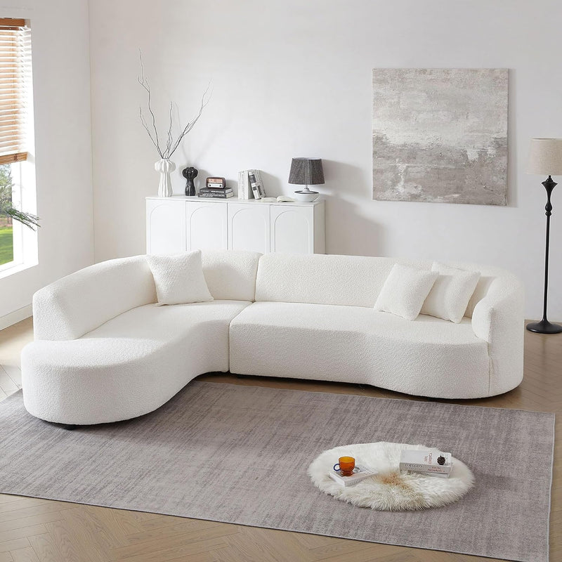 120.07'' Modern Sofa Curved Sofa & Couch for Living Room L-Shape Couch Luxury Sectional Sofa Oversized Minimalist Style Comfy Couch Sleeper Apartment Reception Space Left Chaise White