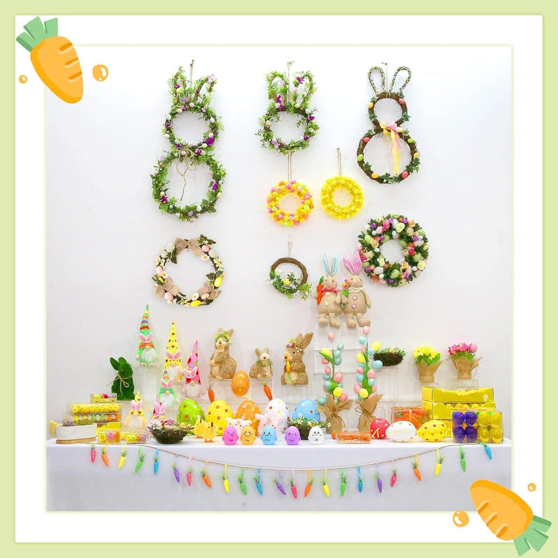 Dearsun 11.2" Spring Wreath Easter Wreath with Flowers, Eggs, Green Leaves and Twine, Hanging on Home Indoor Outdoor Front Door Wall Decorations(Wreath 2)