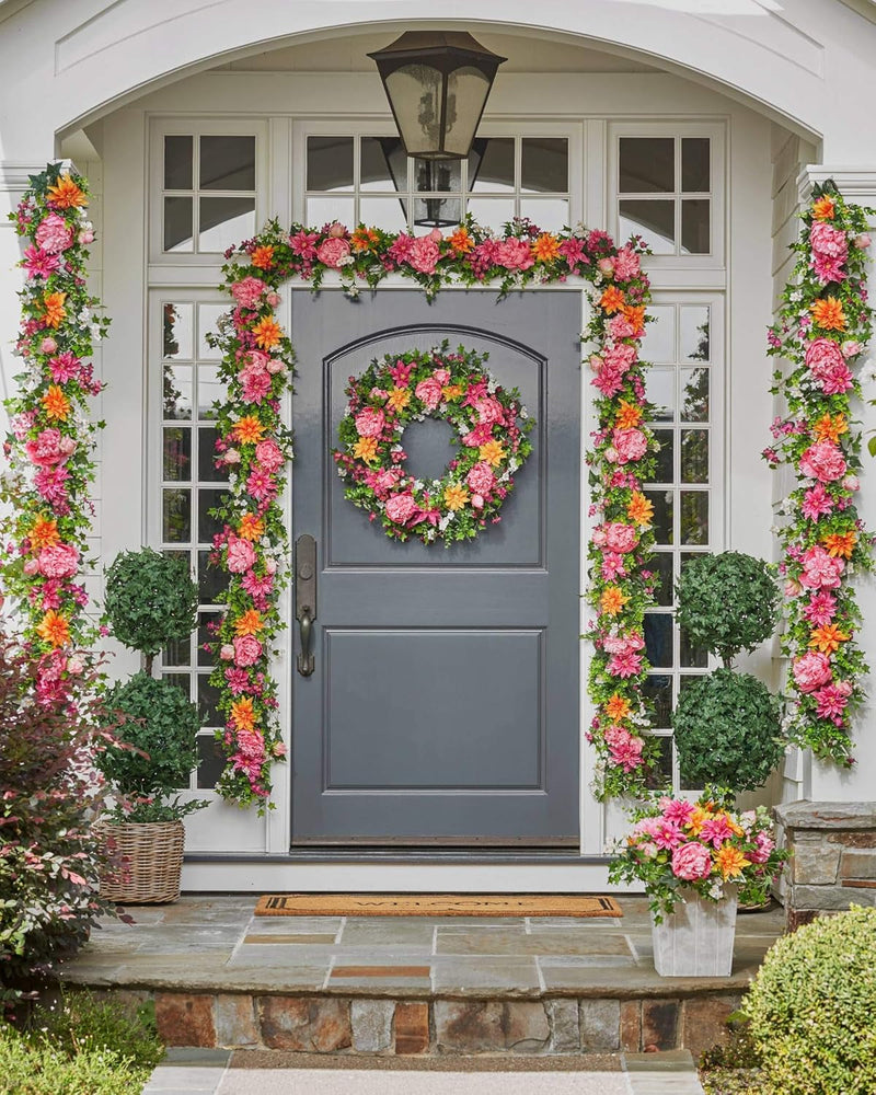 Balsam Hill | Spring Collection Artificial Flower Wreath 30" for Front Door | Radiant Pink Peony Flowers | Realistic Flora for Easter & Spring