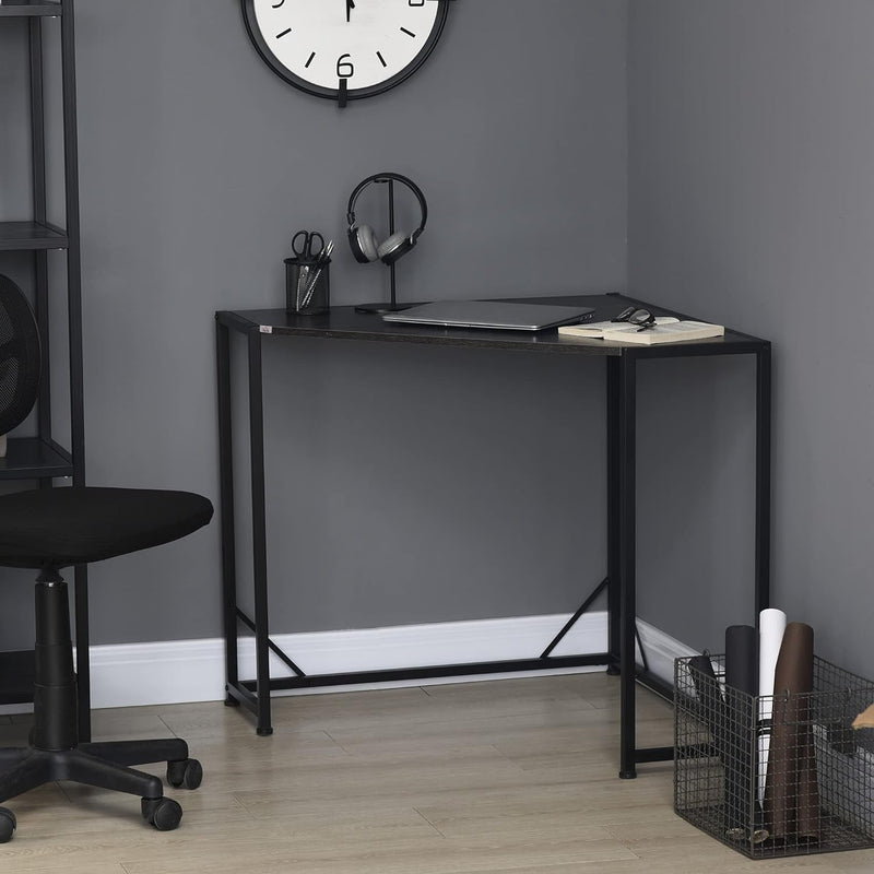 HOMCOM Space-Saving Corner Desk, Small Computer Desk with Metal Frame, Writing Desk for Home Office, Small Spaces, Gray