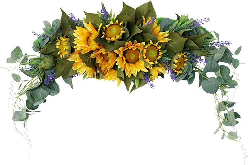 30 Inch Floral Swag, Artificial Flowers Sunflower Eucalyptus Wreath, Fake Flower Wreath Sunflower Swag Garland for Home, Wedding Arch, Front Door, Wall