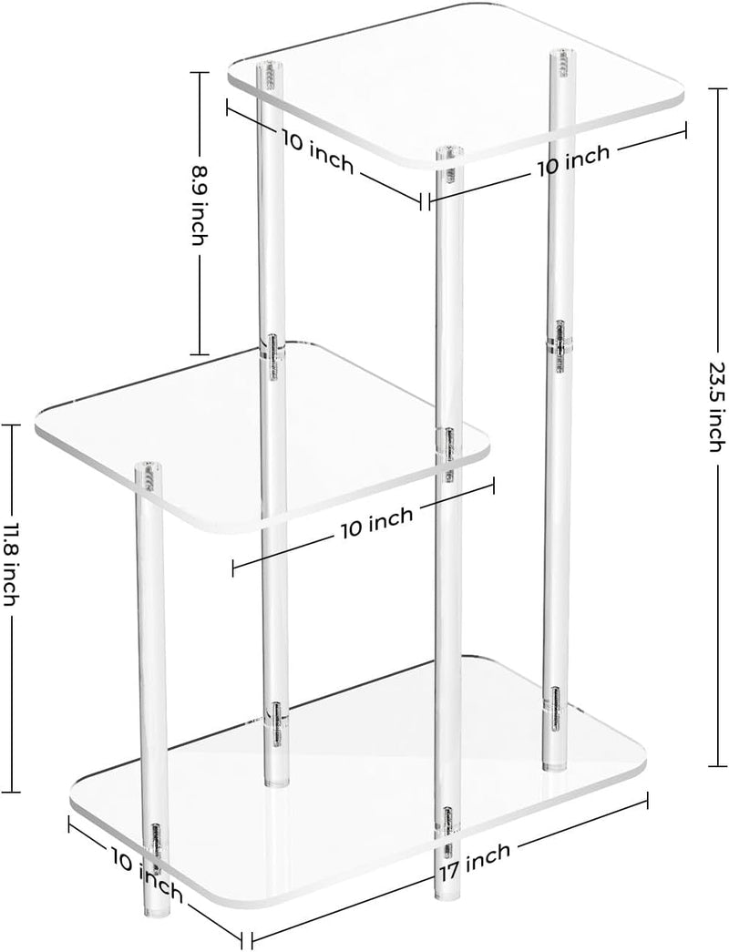 Eglaf Acrylic 3 Tiers Side Table - Square Step End Table - Clear Nightstand Small Bedside Table Accent Entryway Table, for Living Room, Bedroom, Hallway, 17'' L X 10'' W X 23.5'' H