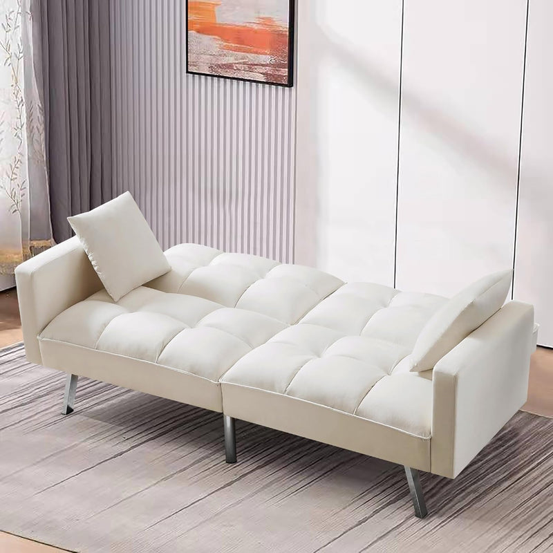 Folding Tufted Convertible Sleeper Sofa Bed, Adjustable Lounge Loveseat Futon Couch Recliner Reversible Daybed with Metal Legs and Throw Pillows Home Furniture for Living Room