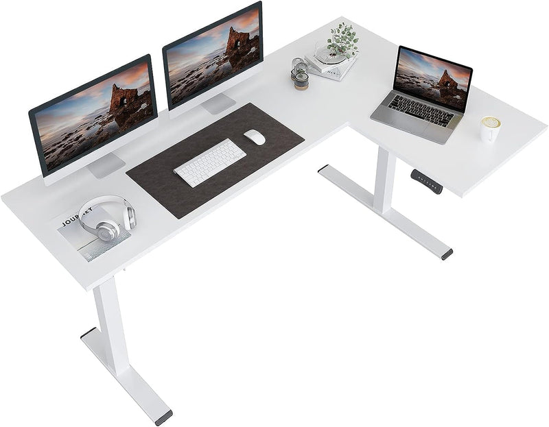 FLEXISPOT Corner Desk Dual Motor L Shaped Computer Electric Standing Sit Stand up Desk Height Adjustable Home Office Table with Splice Board, 71X48 White