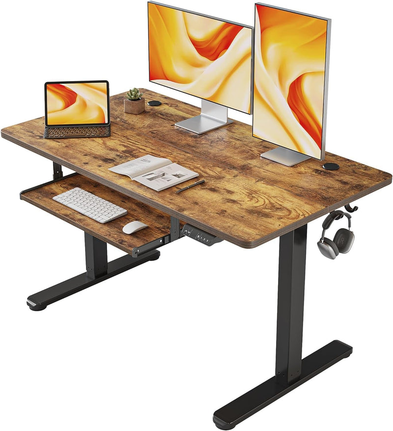 FEZIBO Standing Desk with Keyboard Tray, 55 × 24 Inches Electric Height Adjustable Desk, Sit Stand up Desk, Computer Office Desk, Rustic Brown