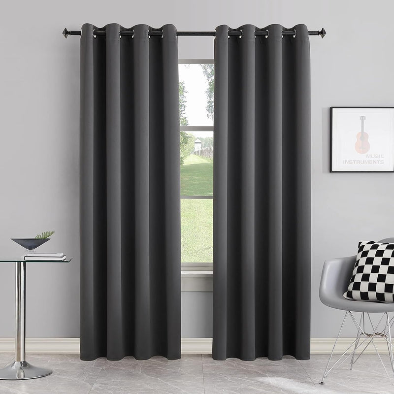 99% Blackout Curtains & Drapes Panels 84 Inches Darkening Curtains - Thermal Insulated Curtain for Bedroom-Black 84 Inches Long Grommet Window Curtain 2 Panels Set, W 52" X L 84"