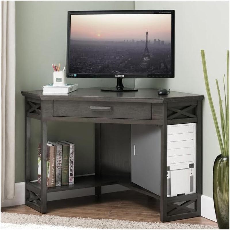 Boho Beauty Computer/Writing Desk Made with Oak Finish, Wood, Drawer, 48 Inches L X 24 Inches W X 30.25 Inches H, 75 Lb, Smoke Gray- Office Desks, Desks with Keyboard Drawers