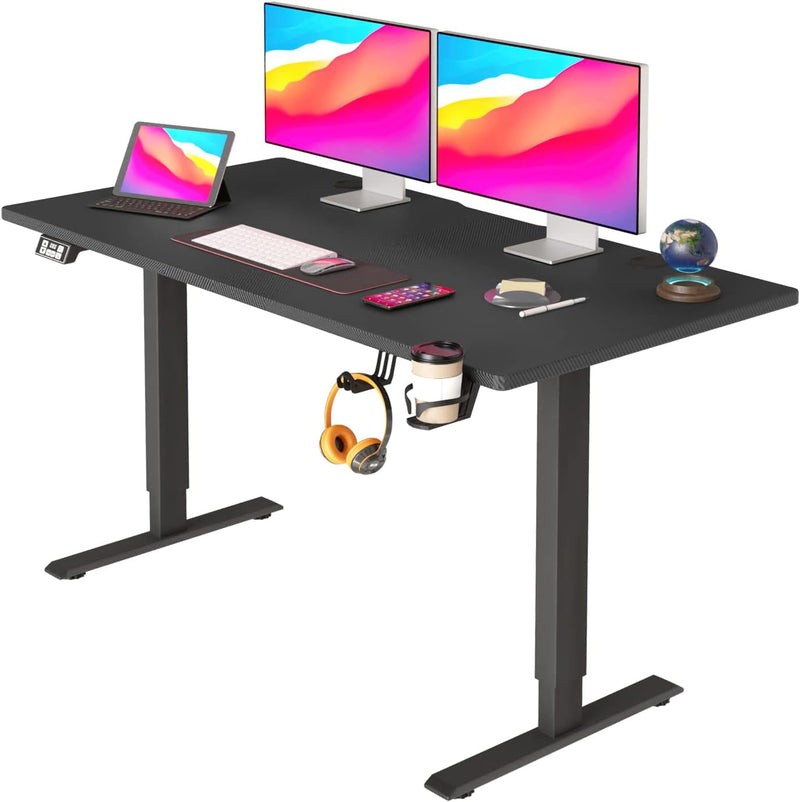 Electric Standing Desk Height Adjustable Computer Desk 55 Inches Home Office Gaming Desk Writing Computer Workstation PC Simple Sit-Stand Large Working Area Student Kids Study Desk (Black)