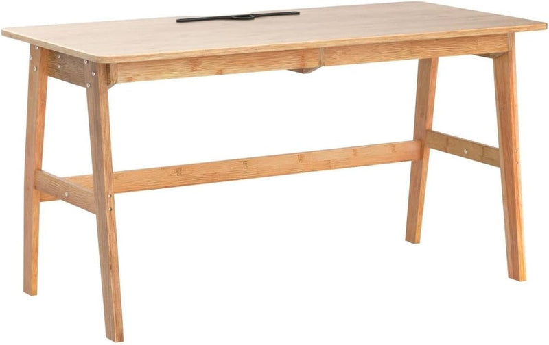 Dicunoy Computer Desk with 2 Drawers, 46" Solid Bamboo Home Office Writing Desk for Small Space, Compact Simple Tables with Gap Design and Hook for PC, Laptop, Students, Study, Makeup, Bedroom