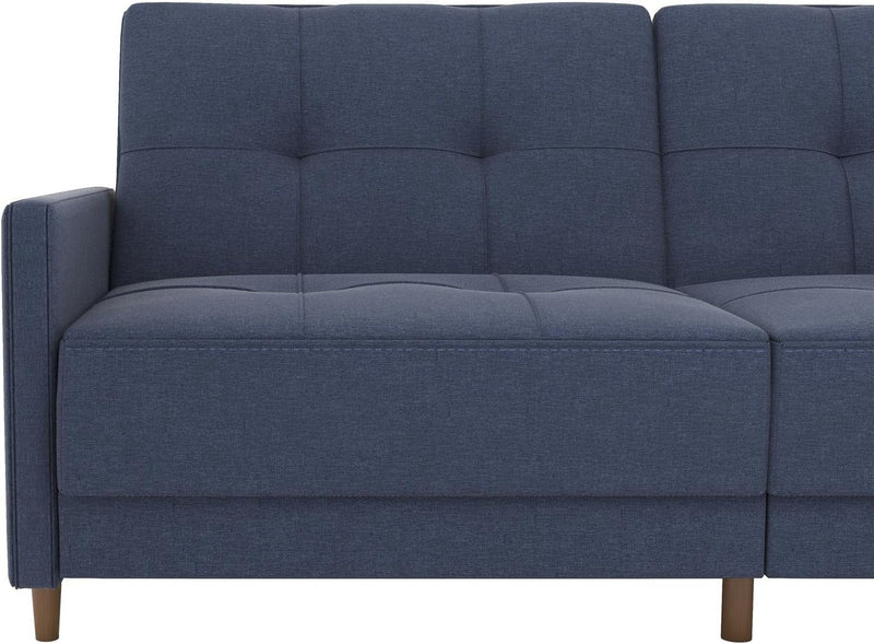 DHP Andora Coil Futon Sofa Bed Couch with Mid Century Modern Design - Navy Blue Linen