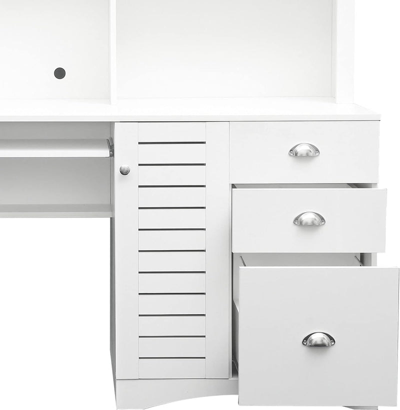 Home Office Desk with Hutch, 59-Inch Writing Study Table with Drawers and File Cabinet