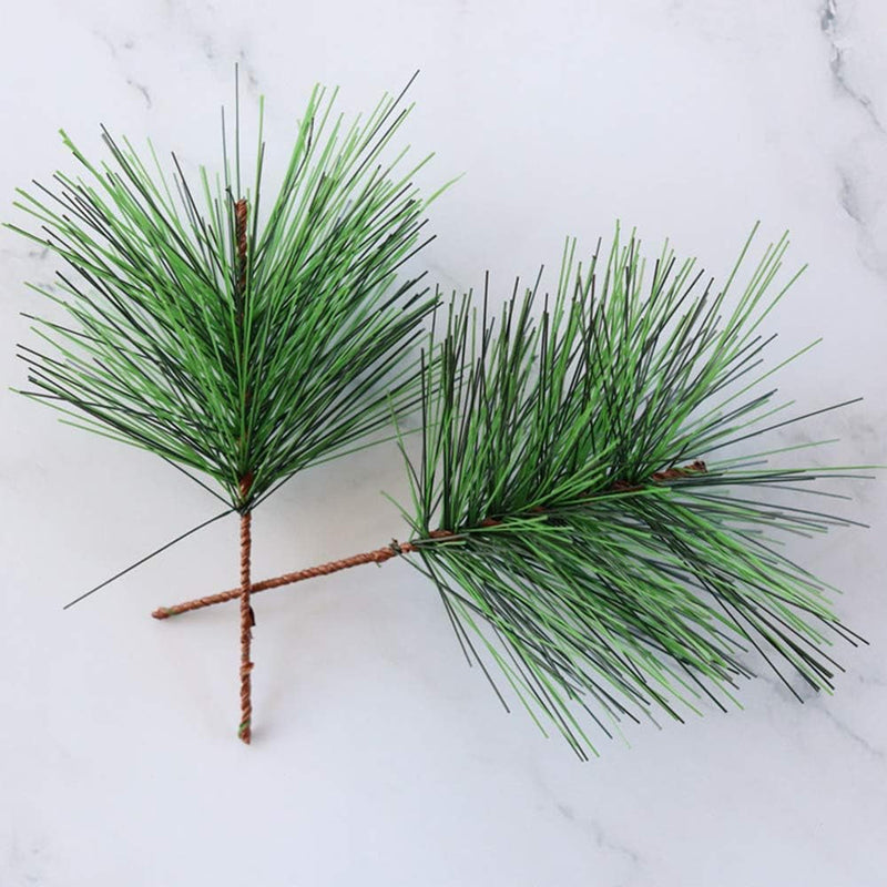 Artificial Green Pine Needles Branches Small Twigs Stems Picks for Christmas Flower Arrangements Wreaths and Holiday Decorations, 20 Branch