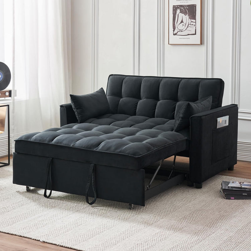 3-In-1 Convertible Sleeper Sofa Bed, Modern Pullout Couch Bed with Pull Out Bed, Adjustable Backrest, Futon Sofa for Living Room Furniture (Black)