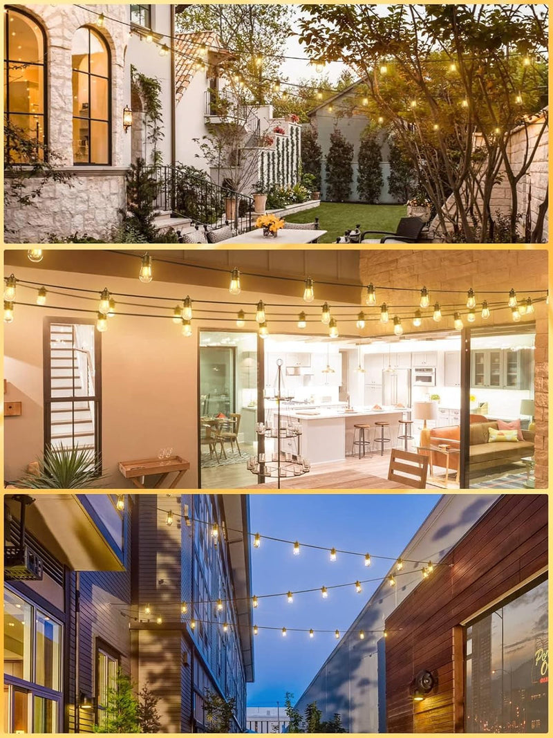 Addlon 100Ft(2-Pack*50Ft) LED Outdoor String Lights with 30 Edison Vintage Shatterproof Bulbs, Commercial Grade Patio Lights, IP65 Waterproof for Balcony, Backyard and Garden, Warm White