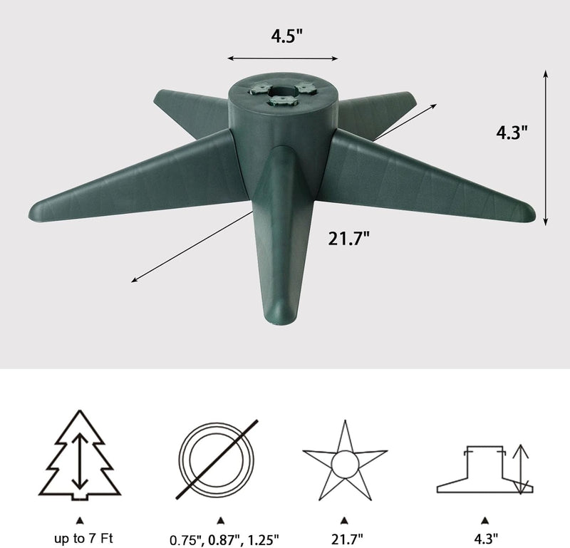 Bjartur Christmas Tree Stand, Christmas Tree Base for Artificial Tree up to 7 Ft Adjustable Holder Replacement Fits 0.75/0.87/1.25 Inch Xmas Tree Pole Green Decorations