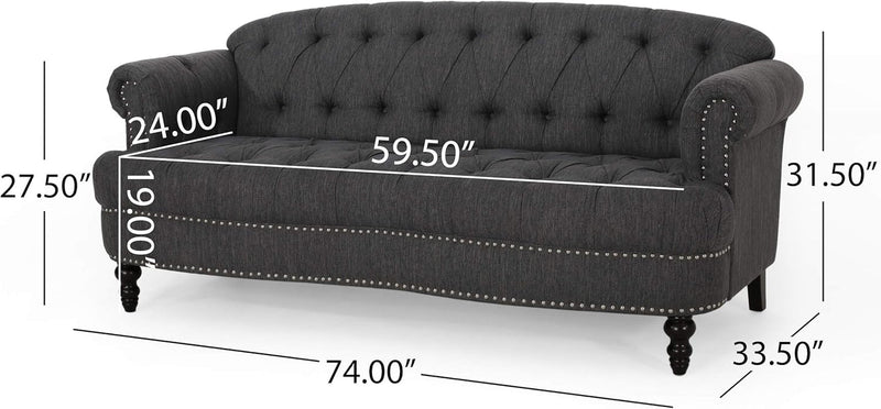 Christopher Knight Home Tracy Contemporary Deep Tufted Sofa with Nailhead Trim, Charcoal