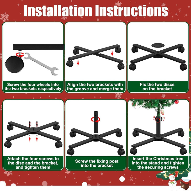 Christmas Tree Stand with Wheels,Metal Artificial Rolling Christmas Tree Stand for 4Ft-6Ft Artificial Trees，Locking Wheels(Diameter 0.94”