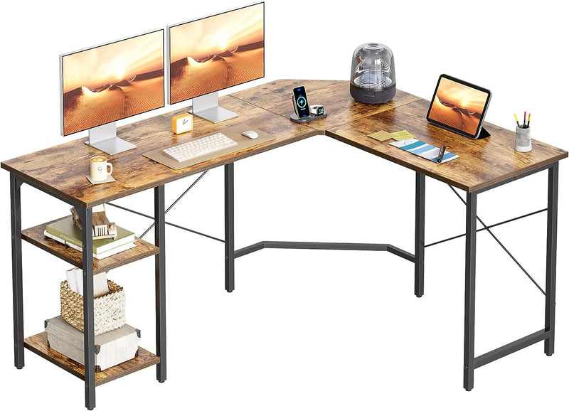 BANTI L Shaped Computer Desk, 59" Reversible Corner Desk with Storage Shelves, Home Office Desk for Writing Gaming Study, White